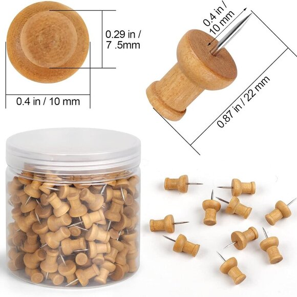 240 Pcs Wood Push Pins, Walnut, Standard, Wooden Thumb Tacks Decorative for Cork - Picture 2 of 7
